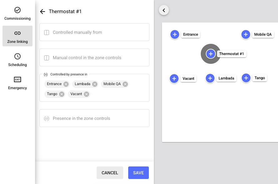 TruBlu web app - Zone linking panel